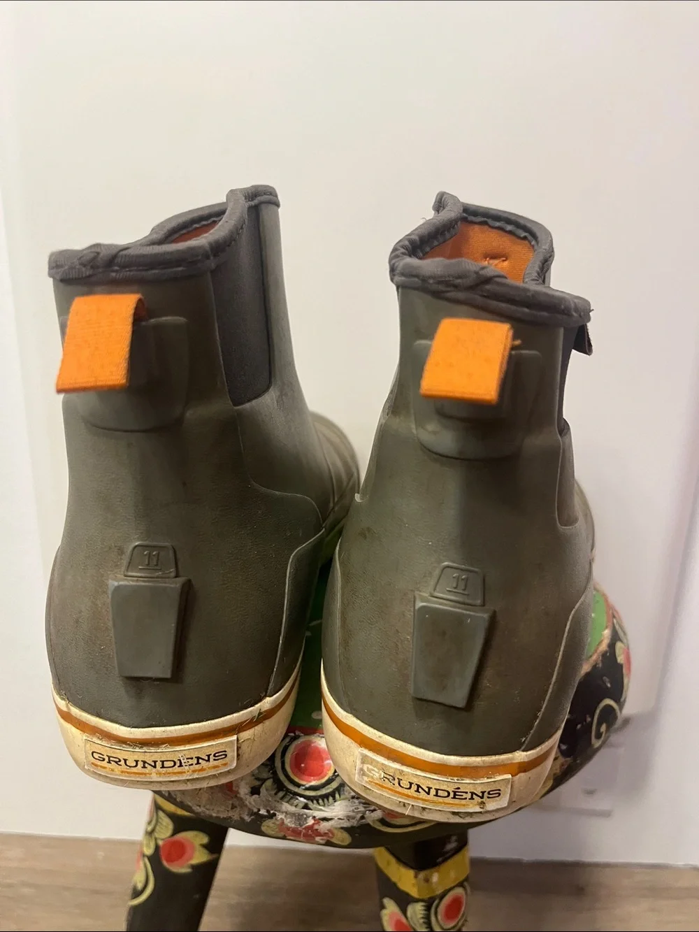 Men's Grudens Olive Ankle Rain Boots PNW boat low tide tide pool marsh garden